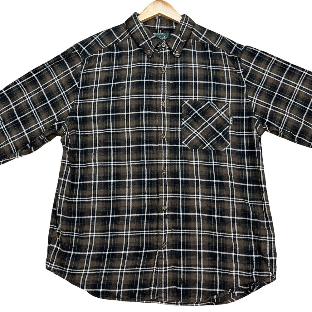 Woolrich Shirt Mens L Brown Green White Plaid Long Sleeve Button Down Flannel‎